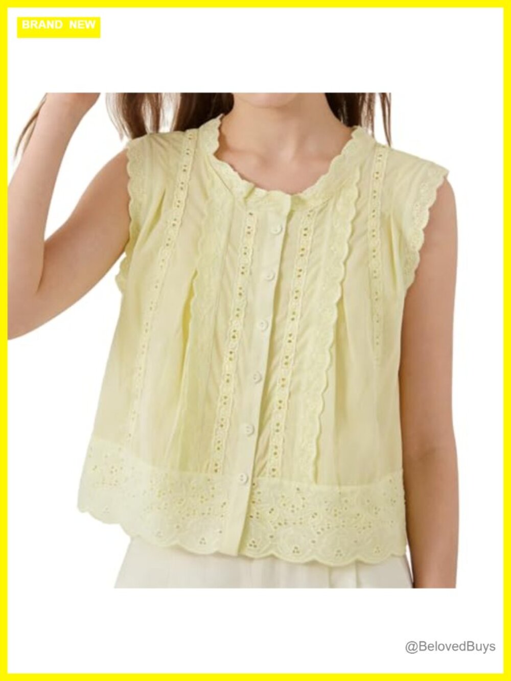 Women Lace Trim Tank Top Sleeveless Button Down Boho Summer Flowy